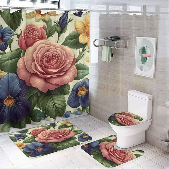 Shower Curtain sets and Bath Mat Set, Christmas Treats Pattern Printed on Shower Curtain and Liner Set, Great for Master Bath Beach House Modern Home, 72 x 72 inches