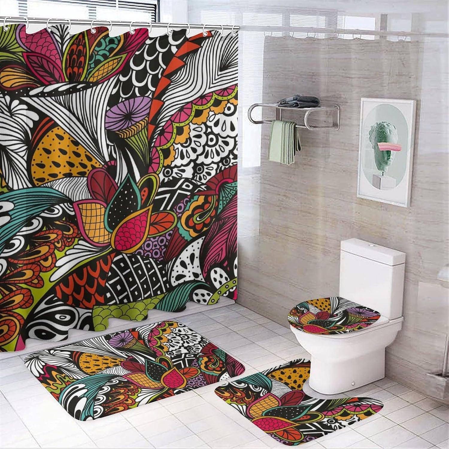 Shower Curtain sets and Bath Mat Set, Christmas Pattern Printed on