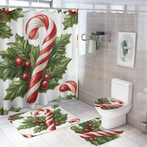 Shower Curtain sets and Bath Mat Set, Christmas Treats Pattern Printed on Shower Curtain and Liner Set, Great for Master Bath Beach House Modern Home, 72 x 72 inches