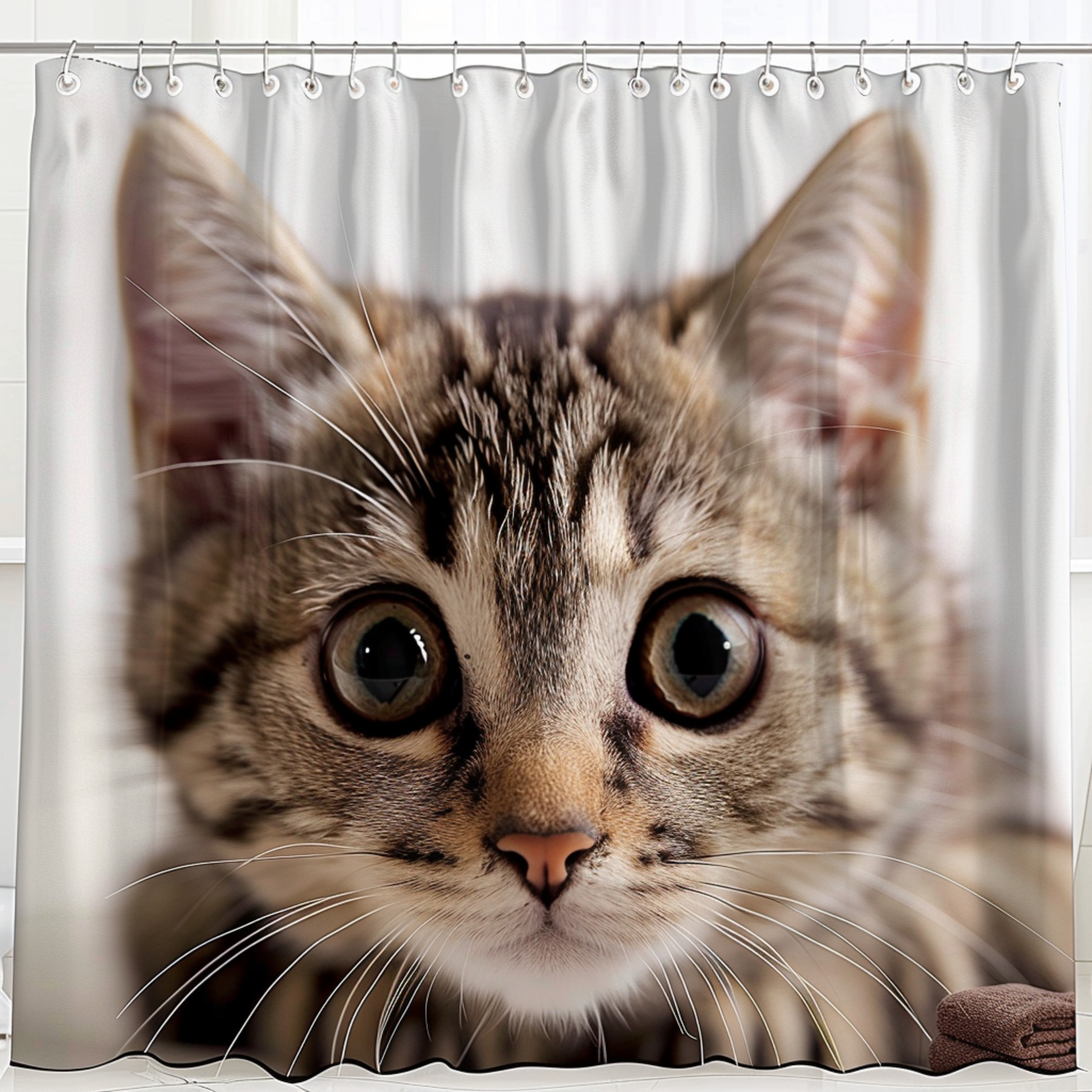 Shower Curtain with Adorable Photo Realistic Cat Design High Quality