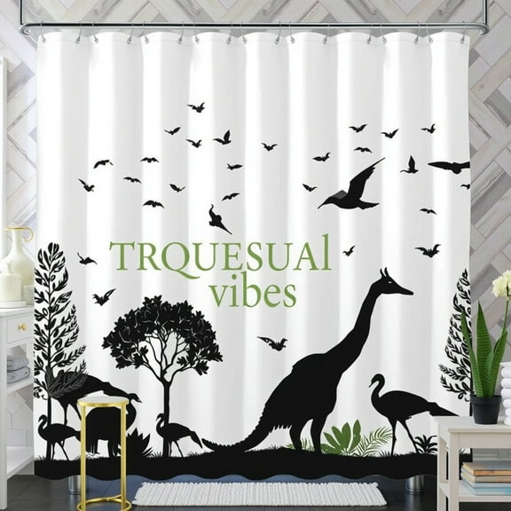 Shower Curtain with Green "TRQUESUAL Vibes" - Fun Bathroom Decor