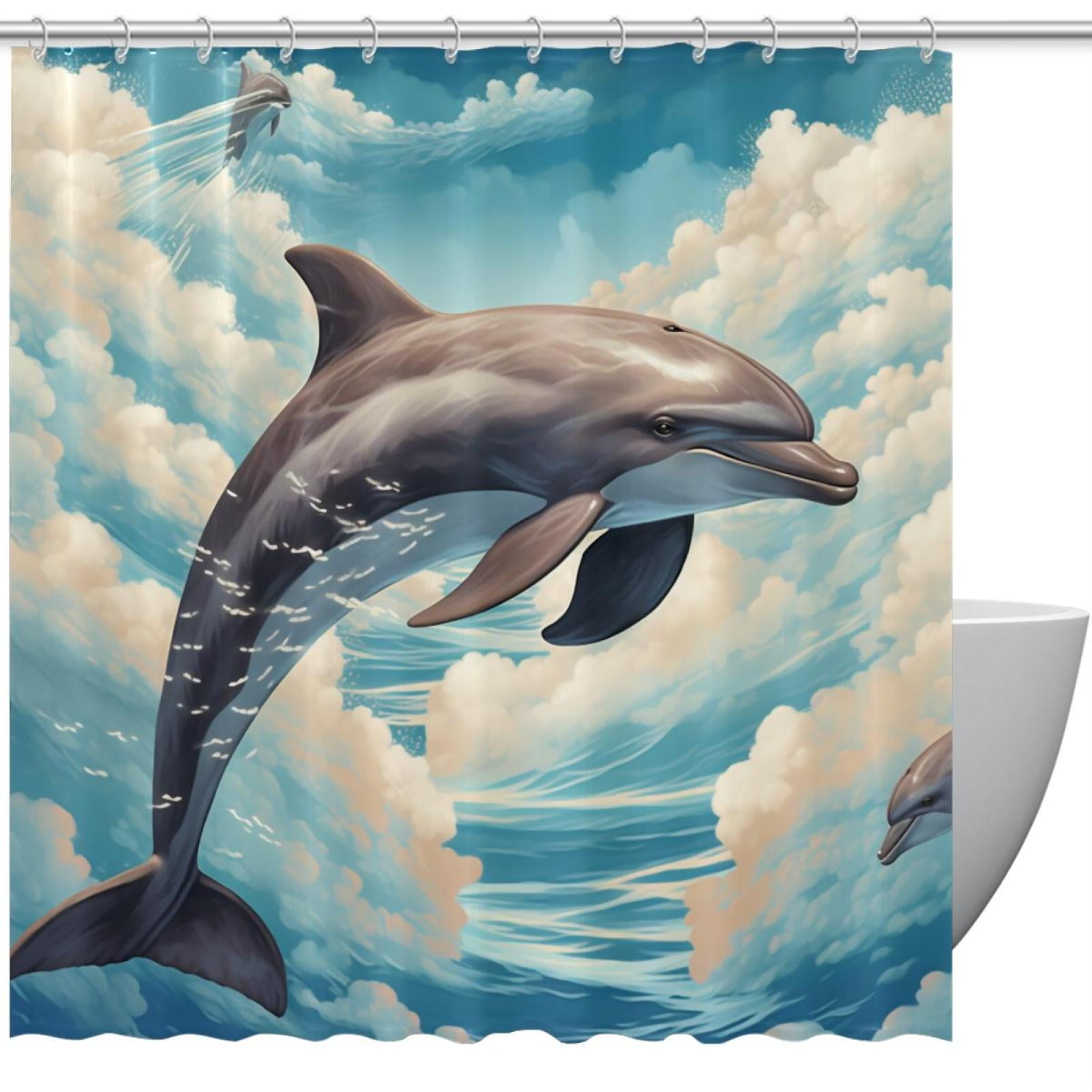Shower Curtain with Grommets and Hooks Dolphin Shower Curtains 66" x 72" Bathroom Curtains Decor