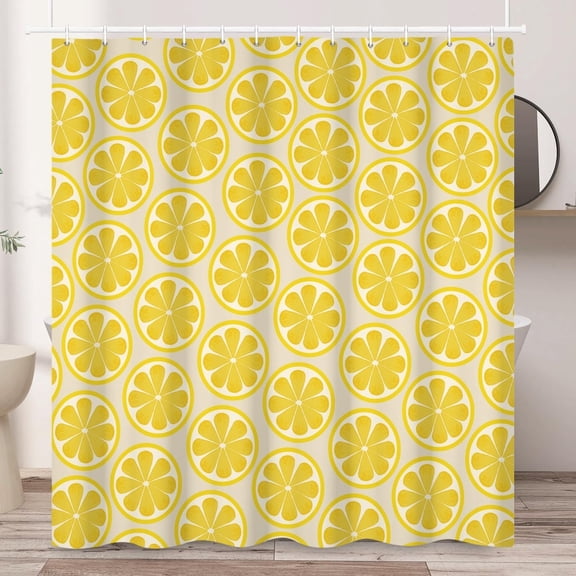 Shower Curtain with Hooks 71x74 Inch | Yellow Citrus  Slice Print,  Polyester Fabric Shower Curtains for Bright Bathroom Decor
