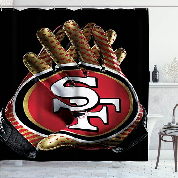Shower Curtain with Hooks, Waterproof Polyester Fabric,American Sports Football Cool Black Bathroom Decor Set