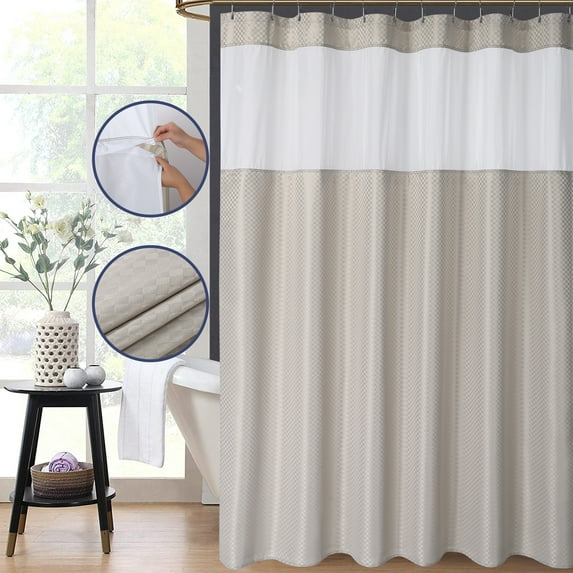 Shower Curtain with Snap-in Liner, Heavy Duty Waterproof Metal Grommets Bath Curtain