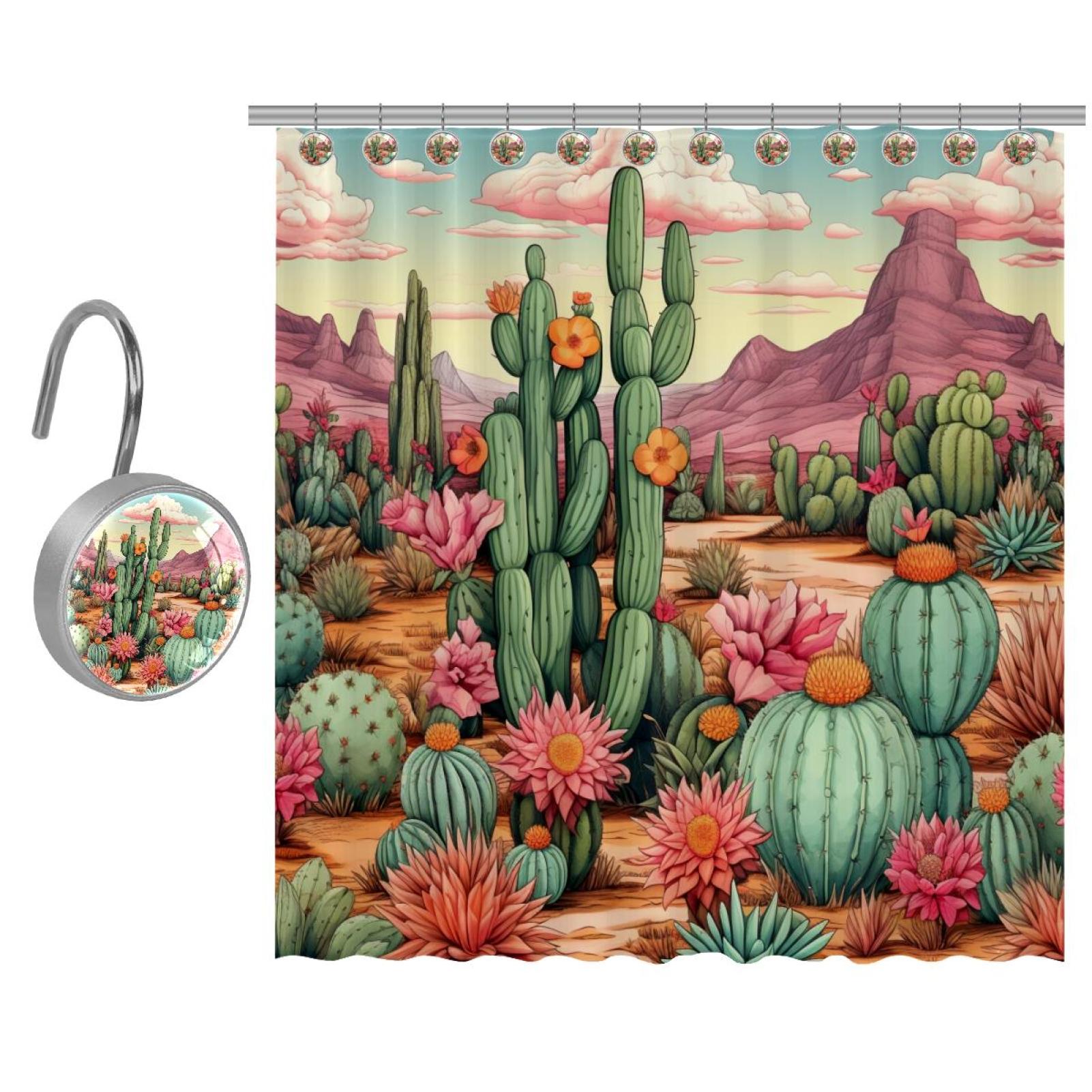 Shower Curtain with Stainless Steel Hooks Cactus Shower Curtains 66" x