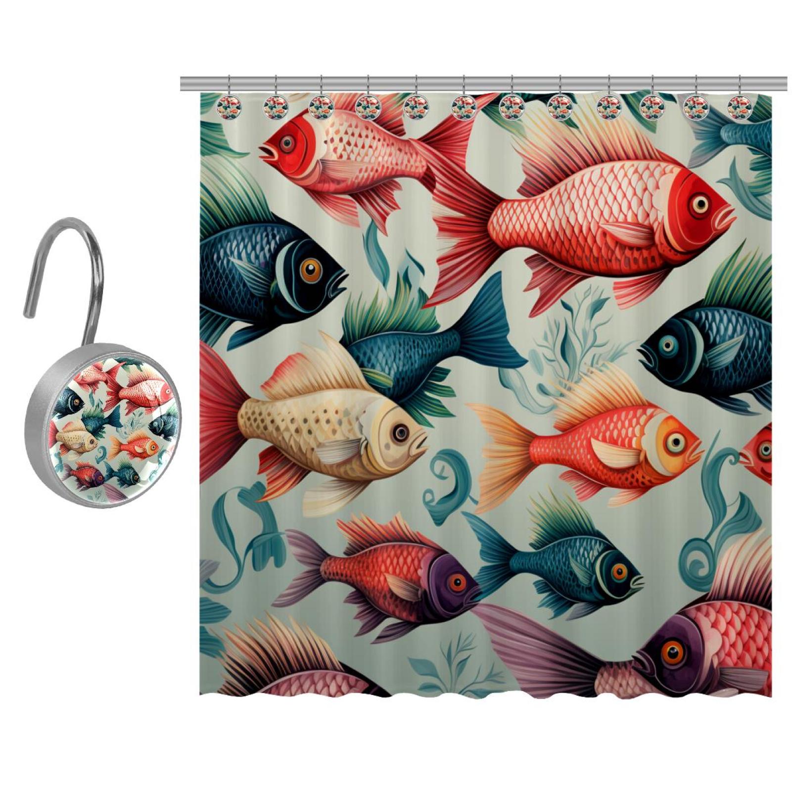 Shower Curtain with Stainless Steel Hooks Fish Shower Curtains 66" x 72