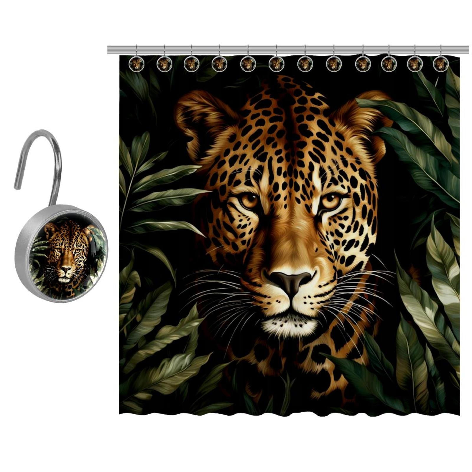Shower Curtain with Stainless Steel Hooks Leopard Shower Curtains 66" x ...