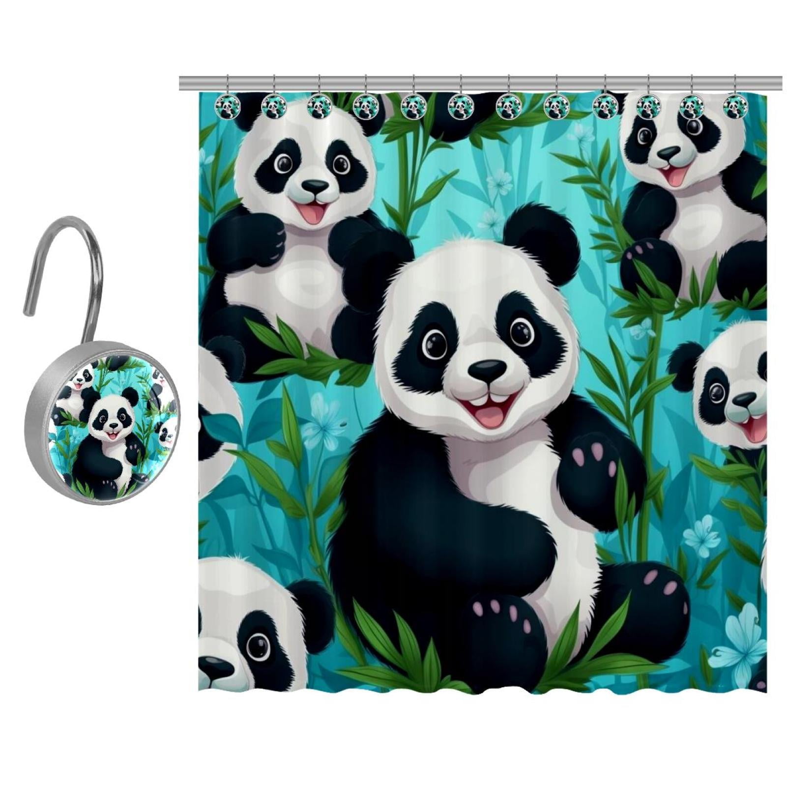 Shower Curtain with Stainless Steel Hooks Panda Shower Curtains 66" x