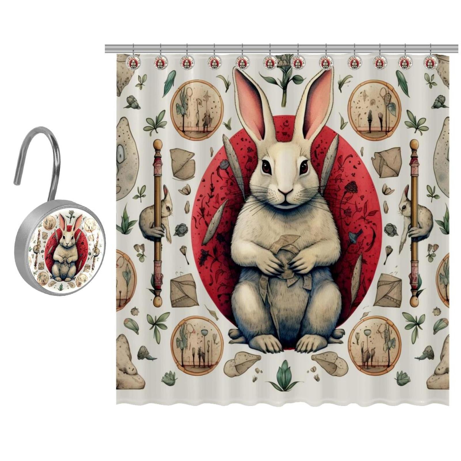 Shower Curtain with Stainless Steel Hooks Rabbit Shower Curtains 66" x