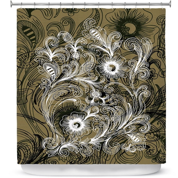 Shower Curtains 70" x 73" from DiaNoche Designs by Angelina Vick - Coffee Flowers 6 Olive