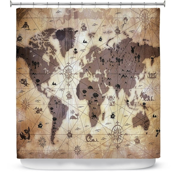 Shower Curtains 70" x 73" from DiaNoche Designs by Angelina Vick - Whimsical World Map V