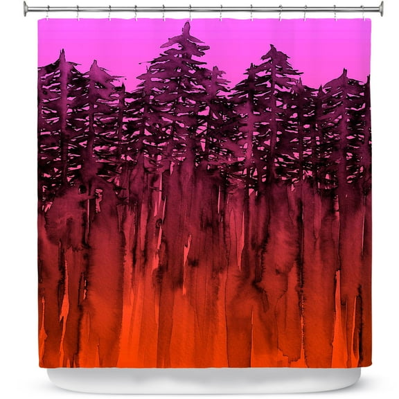 Shower Curtains 70" x 73" from DiaNoche Designs by Julia Di Sano - Forest Trees Neon Orange Pink