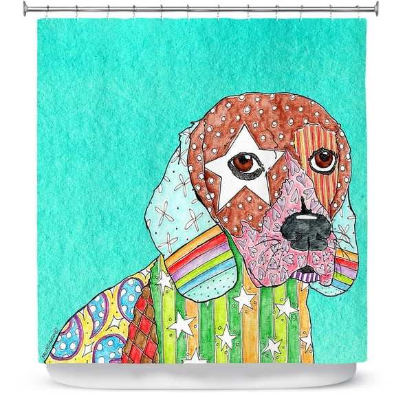 Shower Curtains 70" x 73" from DiaNoche Designs by Marley Ungaro - Beagle Dog Turquoise