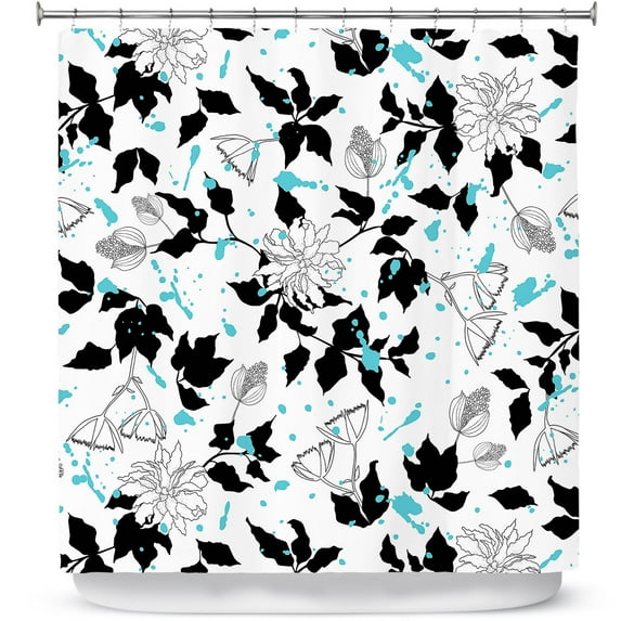 Shower Curtains 70" x 73" from DiaNoche Designs by Metka Hiti - Flowers Splash Black White