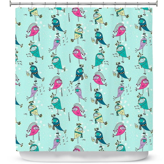 Shower Curtains 70" x 73" from DiaNoche Designs by Metka Hiti - Funky Birds Turquoise