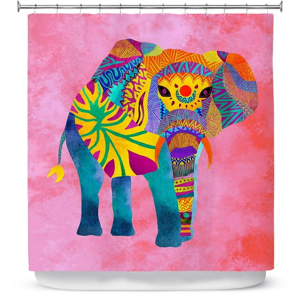 Shower Curtains 70" x 73" from DiaNoche Designs by Pom Graphic Design - Whimsical Elephant Pink
