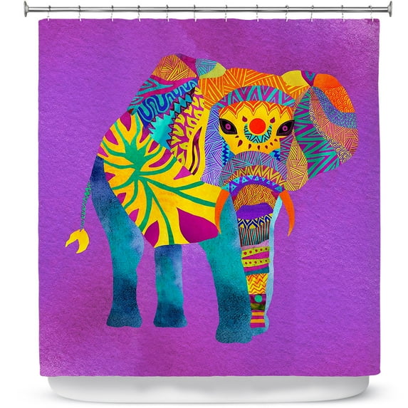 Shower Curtains 70" x 73" from DiaNoche Designs by Pom Graphic Design - Whimsical Elephant Purple