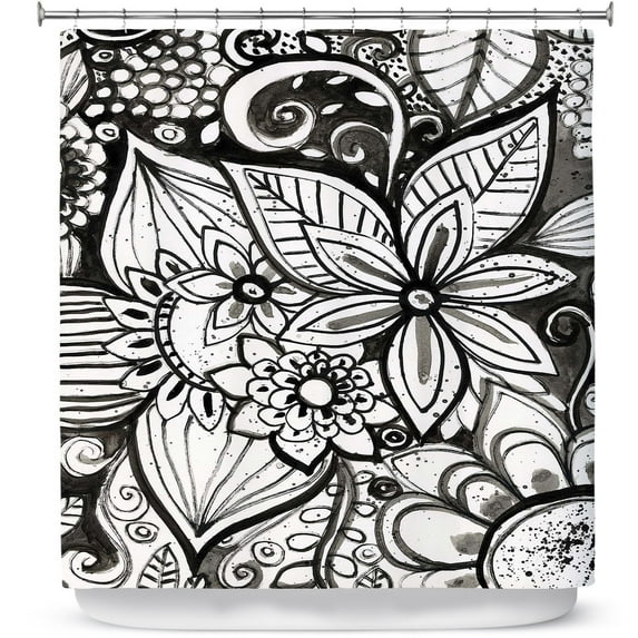 Shower Curtains 70" x 73" from DiaNoche Designs by Robin Mead - Flower Black White
