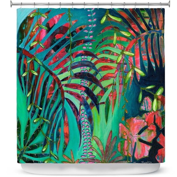 Shower Curtains 70" x 73" from DiaNoche Designs by Sonia Begley - Tropical Palms Turquoise Green