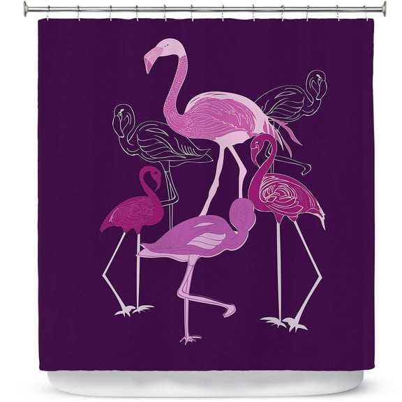 Shower Curtains 70" x 73" from DiaNoche Designs by Yasmin Dadabhoy - Flamingo 2 Purple