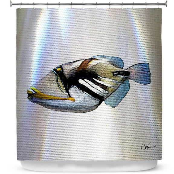 Shower Curtains 70" x 84" from DiaNoche Designs by Corina Bakke - Trigger Fish White
