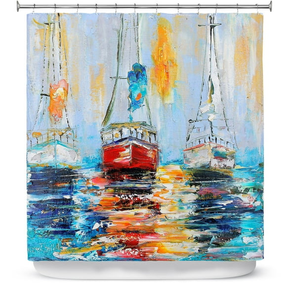 Shower Curtains 70" x 84" from DiaNoche Designs by Karen Tarlton - Harbor Boats Sunrise