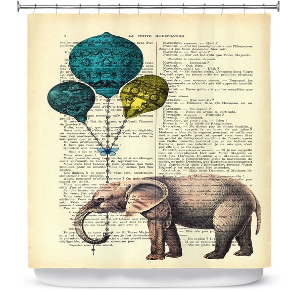 Shower Curtains 70" x 84" from DiaNoche Designs by Madame Memento - Elephant Blue Balloons