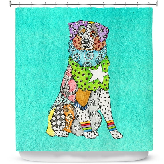 Shower Curtains 70" x 84" from DiaNoche Designs by Marley Ungaro - Australian Shepherd Turquoise