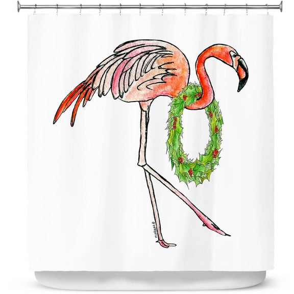 Shower Curtains 70" x 84" from DiaNoche Designs by Marley Ungaro - Christmas Wreath Flamingo