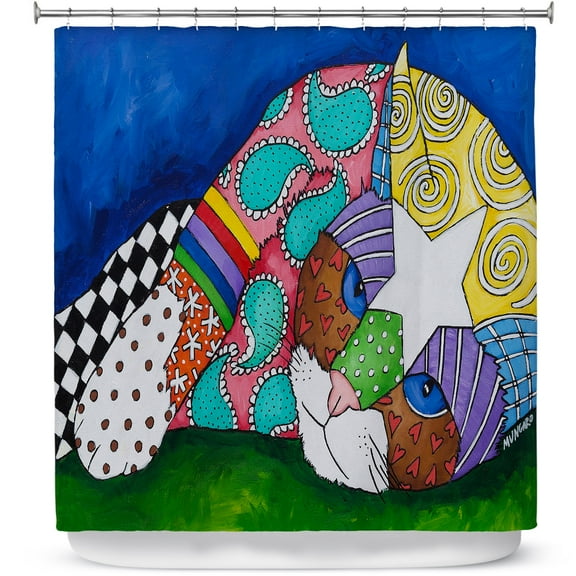 Shower Curtains 70" x 84" from DiaNoche Designs by Marley Ungaro - Lazy Tabby Cat
