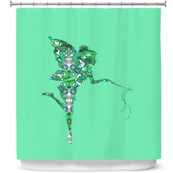 Shower Curtains 70" x 84" from DiaNoche Designs by Susie Kunzelman - Fairy Flowers Aqua Green