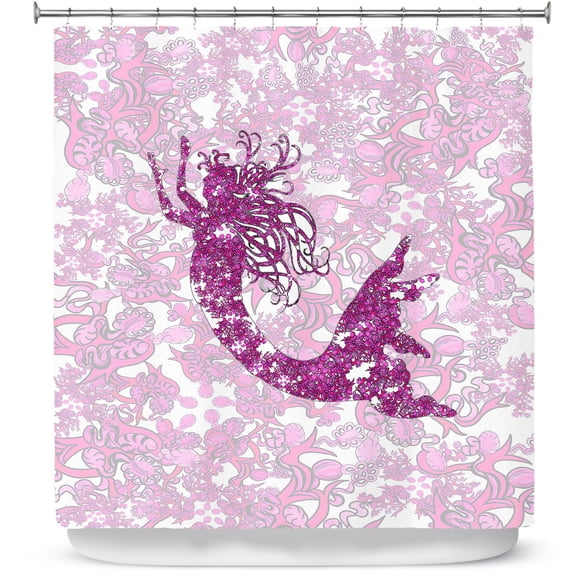 Shower Curtains 70" x 84" from DiaNoche Designs by Susie Kunzelman - Mermaid Ribbons Pink