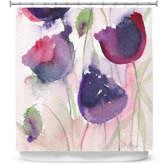 Shower Curtains 70" x 93" from DiaNoche Designs by Amanda Hawkins - Black Poppies 2