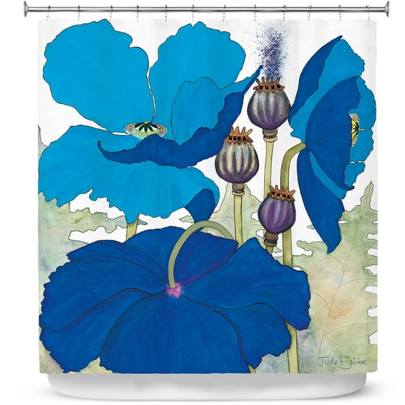 Shower Curtains 70" x 93" from DiaNoche Designs by Judith Figuiere - 3 Blue Poppies