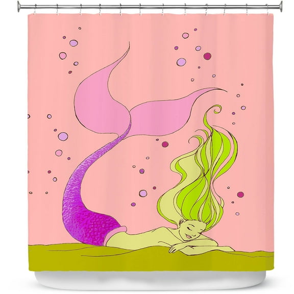 Shower Curtains 70" x 93" from DiaNoche Designs by Julia Di Sano - Mermaid Nap Pink