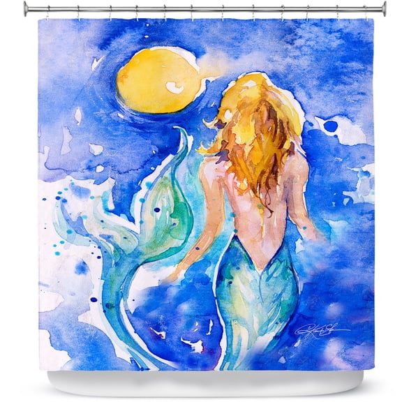 Shower Curtains 70" x 93" from DiaNoche Designs by Kathy Stanion - Moon Wish Mermaid