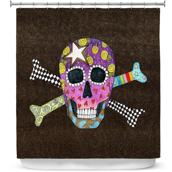 Shower Curtains 70" x 93" from DiaNoche Designs by Marley Ungaro - Skull and Cross Bones Brown