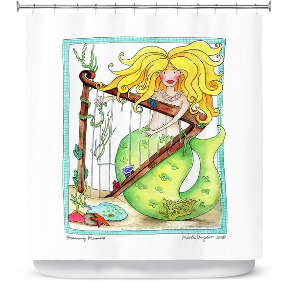 Shower Curtains 70" x 93" from DiaNoche Designs by Marley Ungaro - Strumming Mermaid