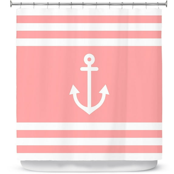 Shower Curtains 70" x 93" from DiaNoche Designs by Organic Saturation - Anchor Stripes Coral