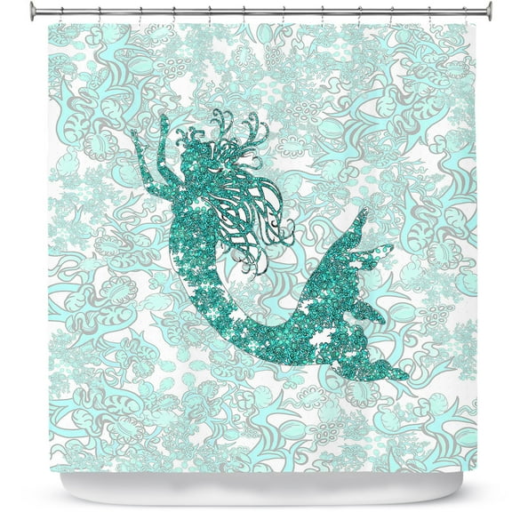 Shower Curtains 70" x 93" from DiaNoche Designs by Susie Kunzelman - Mermaid Ribbons Aquamarine