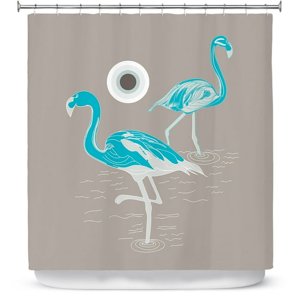 Shower Curtains 70" x 93" from DiaNoche Designs by Yasmin Dadabhoy - Flamingo 1 Turquoise