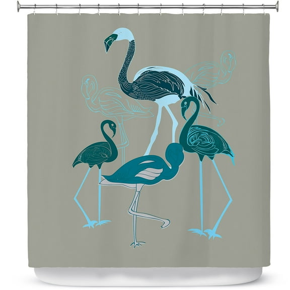 Shower Curtains 70" x 93" from DiaNoche Designs by Yasmin Dadabhoy - Flamingo 2 Green