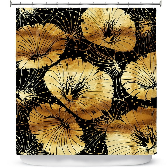 Shower Curtains 70" x 93" from DiaNoche Designs by Zara Martina - Black Gold Flowers