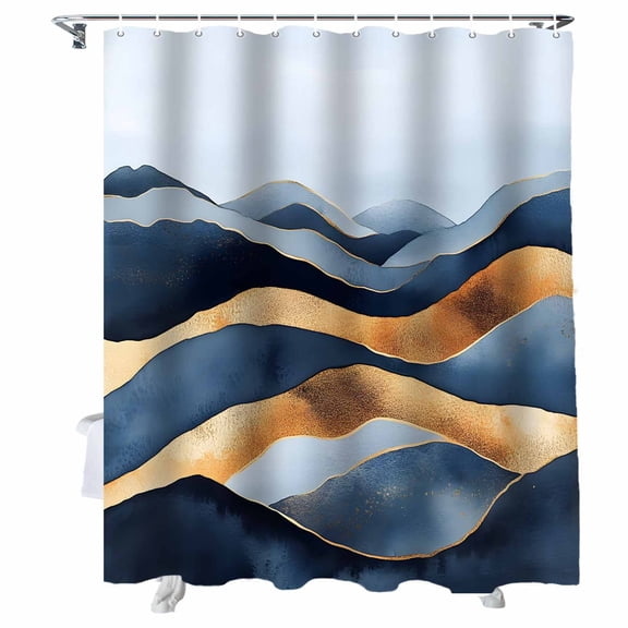 Shower Curtains Abstract Blue Golden Mountain Stripes Bath Curtain Modern Art Waterproof Bathroom Shower Curtain Set with Hooks Decoration 36 x 72 Inches