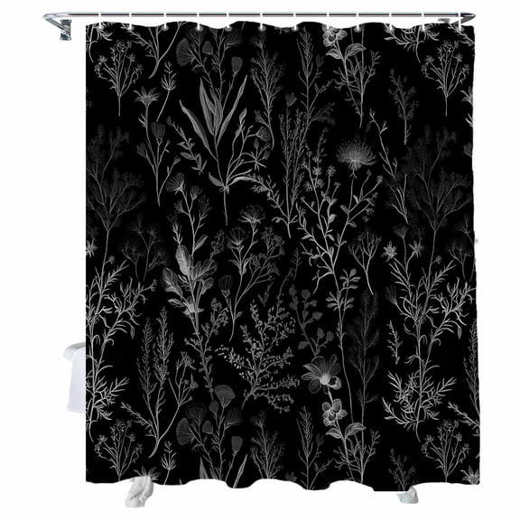 Shower Curtains Abstract Floral Plant Bath Curtain Leaves Black Waterproof Bathroom Shower Curtain Set with Hooks Decoration 36 x 72 Inches