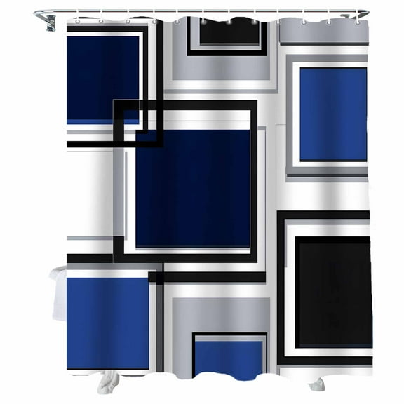 Shower Curtains Abstract Geometric Black Blue Block Bath Curtain Modern Art Waterproof Bathroom Shower Curtain Set with Hooks Decoration 36 x 72 Inches