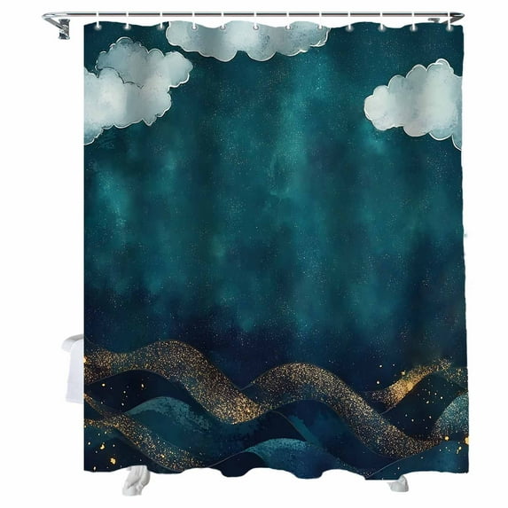 Shower Curtains Abstract Gold Blue Ocean Wave Bath Curtain Cloud Sky Waterproof Bathroom Shower Curtain Set with Hooks Decoration 72 x 84 Inches