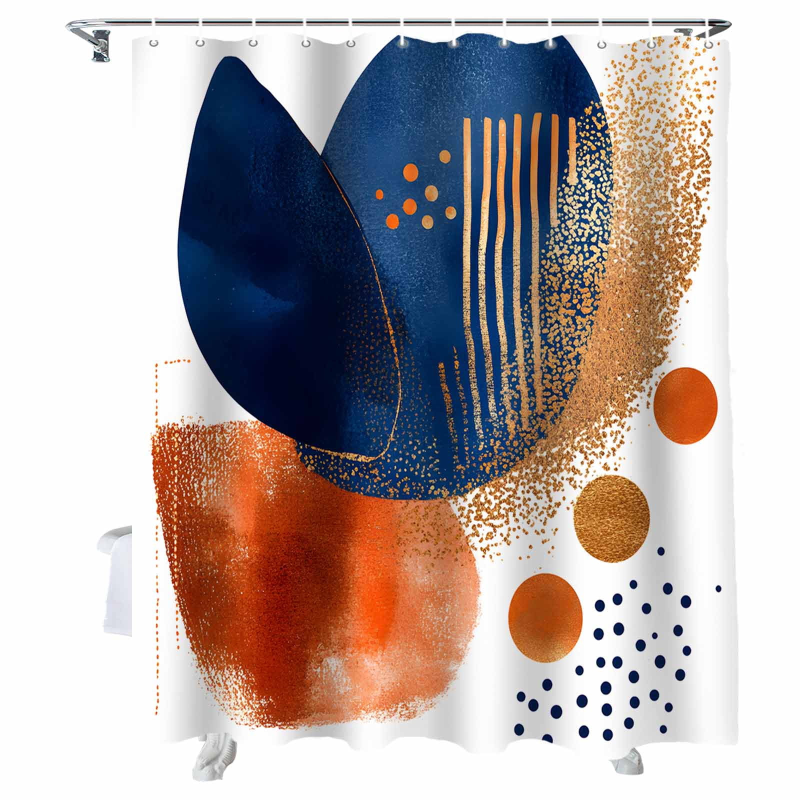 Shower Curtains Abstract Ombre Blue Gold Orange Bath Curtain Modern Art Waterproof Bathroom Shower Curtain Set with Hooks Decoration 72 x 84 Inches