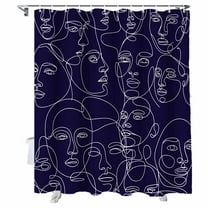 Shower Curtains Abstract Purple Human Face Bath Curtain Mid Century Aesthetic Portrait Waterproof Bathroom Shower Curtain Set with Hooks Decoration 72 x 72 Inches